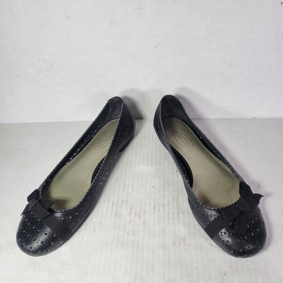 Talbots Women Black Leather Perforated Ballet Flats With Bow Accent Size 7.5 - Picture 8 of 9